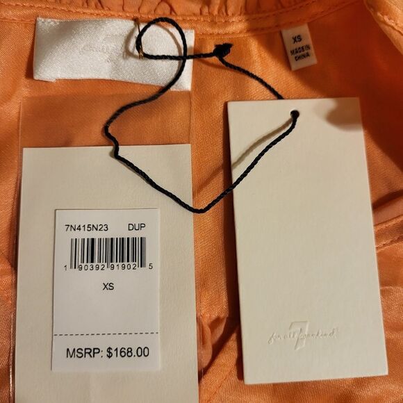 NWT 7 For All Mankind Orange Silk Blend Sleeveless Blouse Sz.XS $168 - Picture 7 of 9
